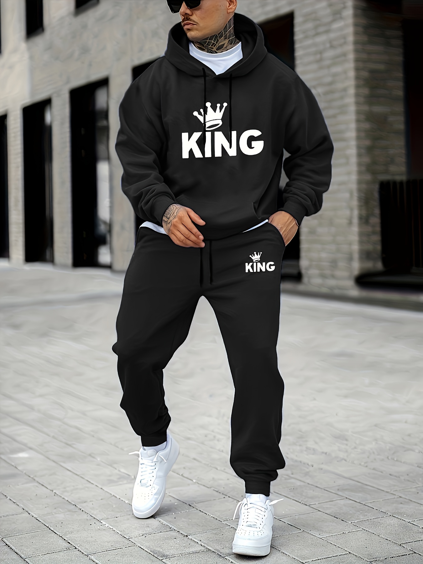 Street Fashion Art - Men's KING Crown Print Tracksuit 2‑Piece