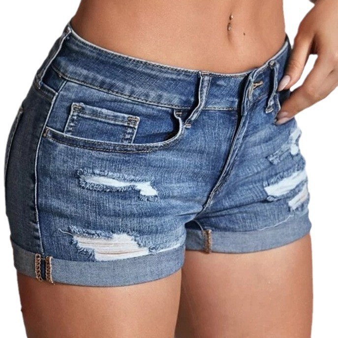 High Waist Washed Denim Shorts - đánh giá và giá Distressed Jean Rip