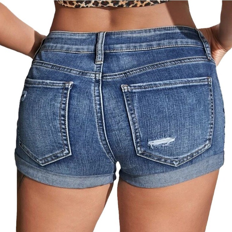 High Waist Washed Denim Shorts - đánh giá và giá Distressed Jean Rip