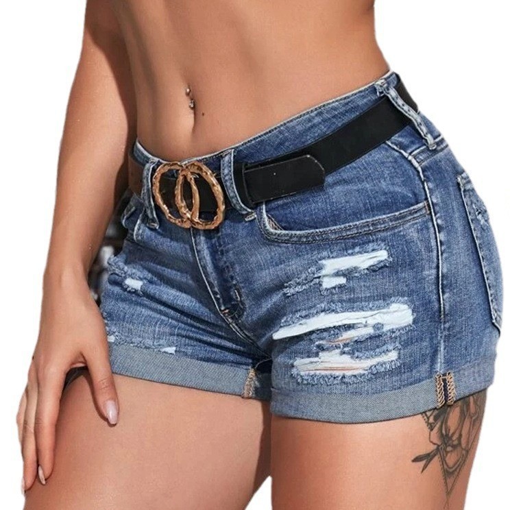 High Waist Washed Denim Shorts - đánh giá và giá Distressed Jean Rip