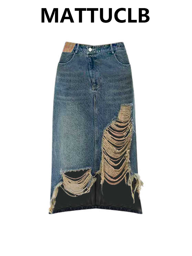 Women 2000s Midi Skirt Ripped  - đánh giá và giá Street Fashion Korean