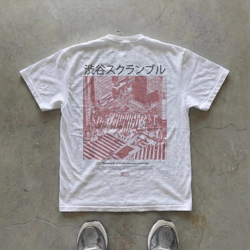 Shibuya Crossroads Pattern T-s - đánh giá và giá Street Fashion Shibuya