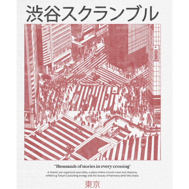 Shibuya Crossroads Pattern T-s - đánh giá và giá Street Fashion Shibuya