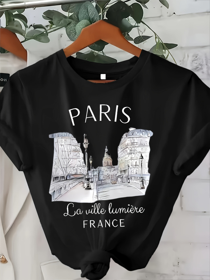 Women's Paris Print Crew Neck  - đánh giá và giá Street Fashion Paris 2025