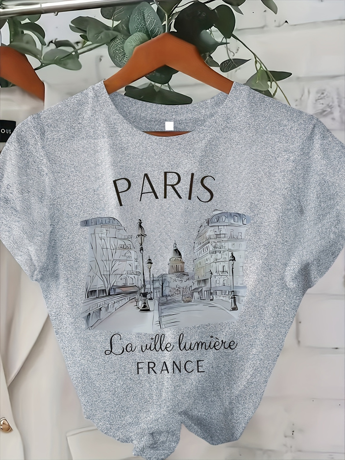 Women's Paris Print Crew Neck  - đánh giá và giá Street Fashion Paris 2025