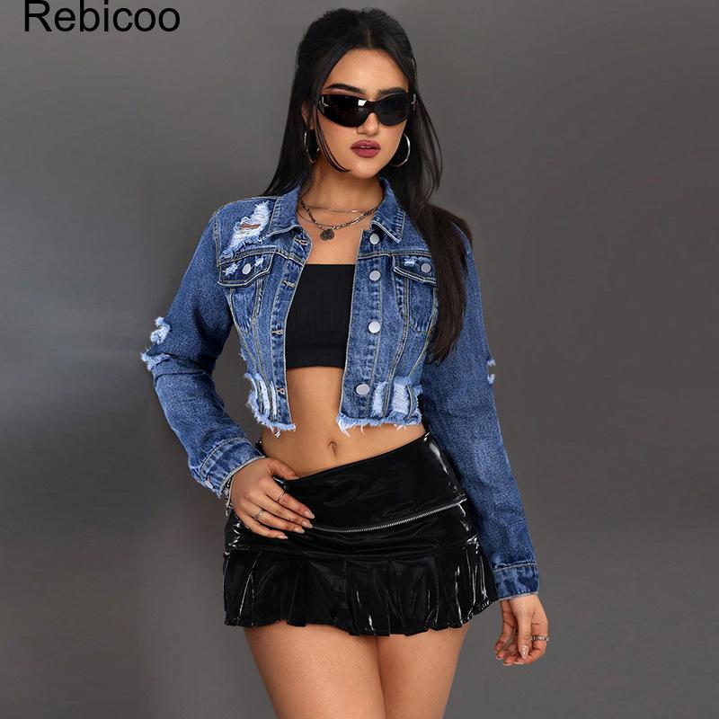 Women's Cropped Denim Jacket L - đánh giá và giá Distressed Jean Rip
