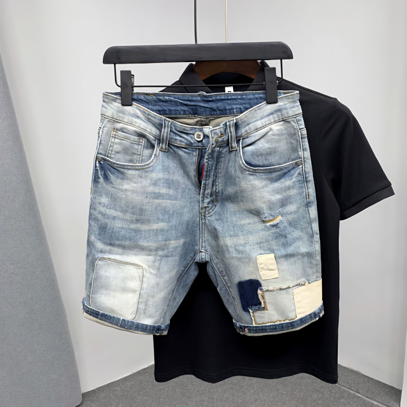 Straight Male Denim Shorts Rip - đánh giá và giá Distressed Jean Rip