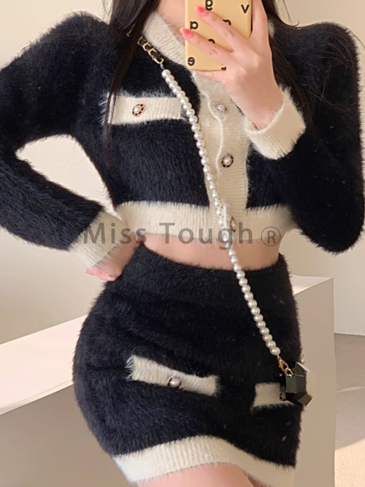 Winter Fluffy Knit 2 Piece Set - đánh giá và giá Street Fashion Korean