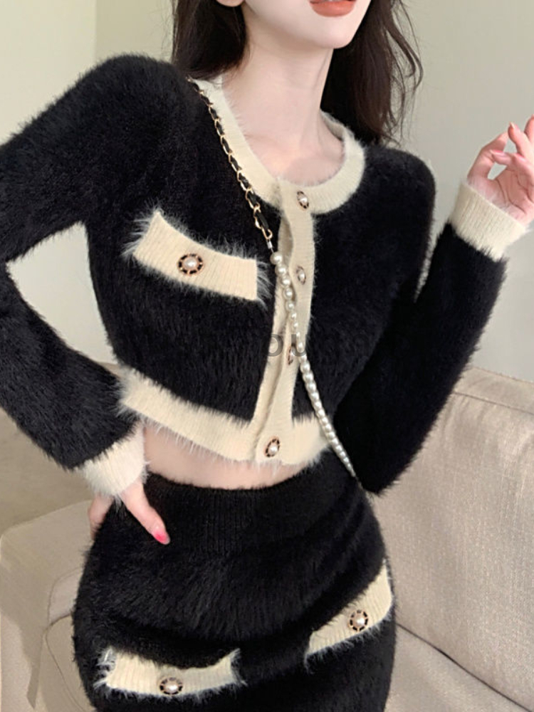 Winter Fluffy Knit 2 Piece Set - đánh giá và giá Street Fashion Korean