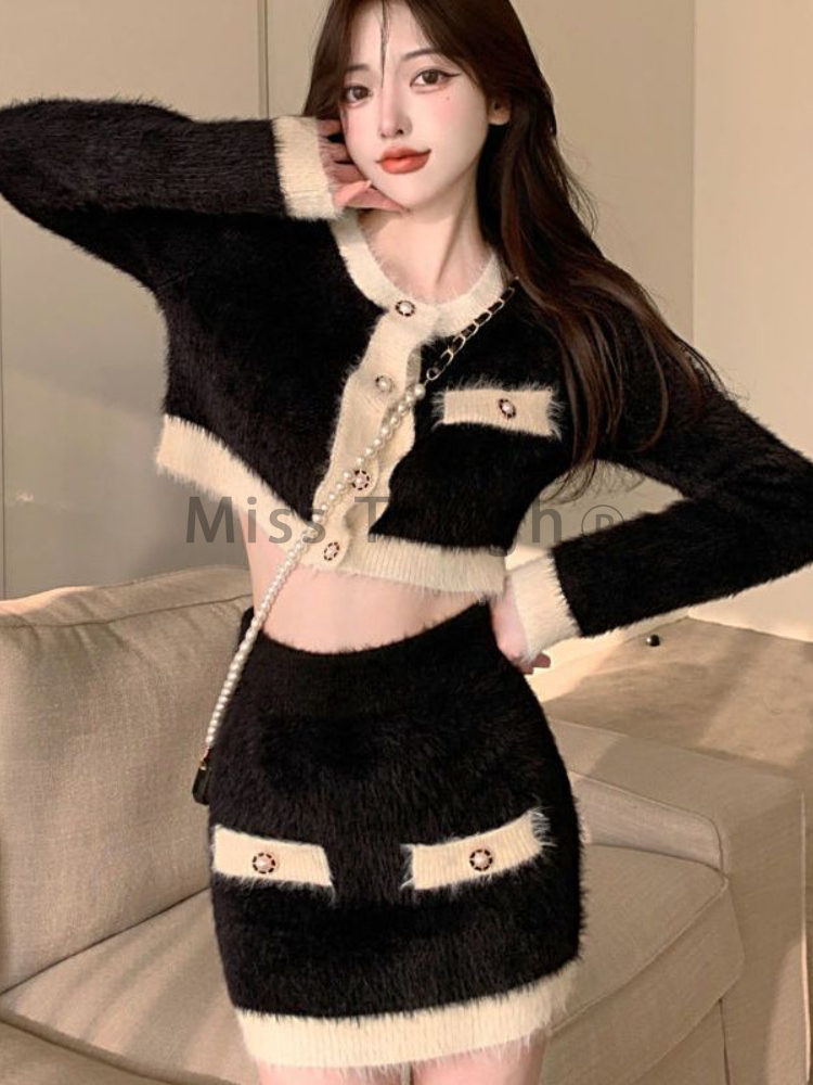 Winter Fluffy Knit 2 Piece Set - đánh giá và giá Street Fashion Korean
