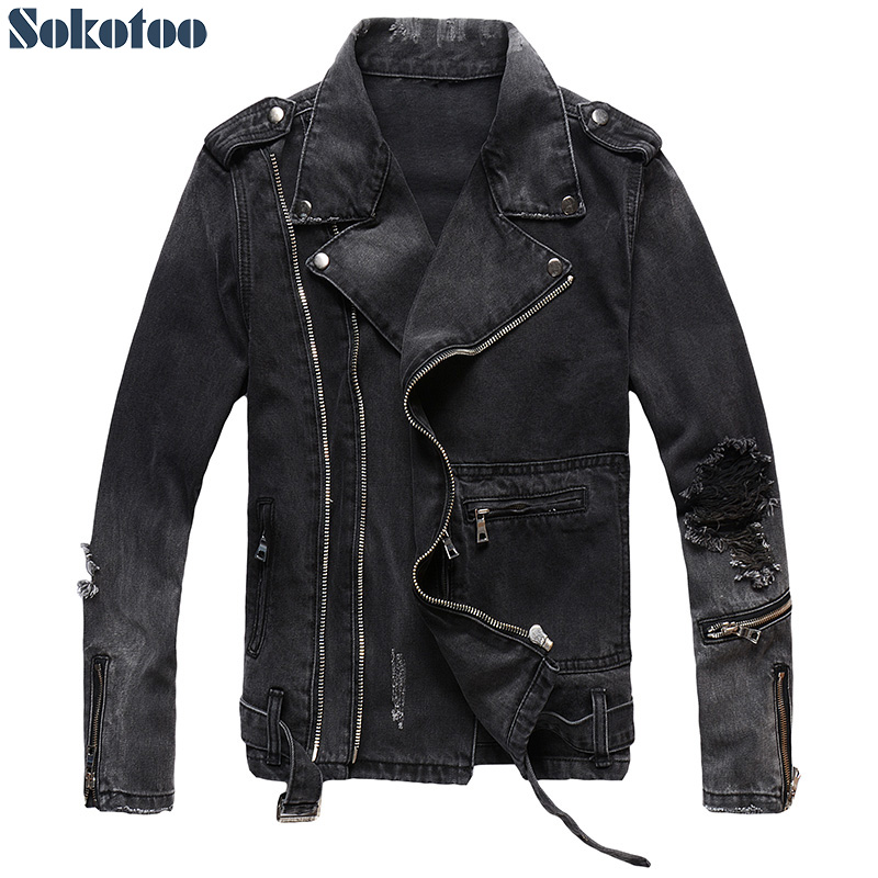 Sokotoo Nam Dây Kéo Đen Denim  - đánh giá và giá Distressed Jean Rip