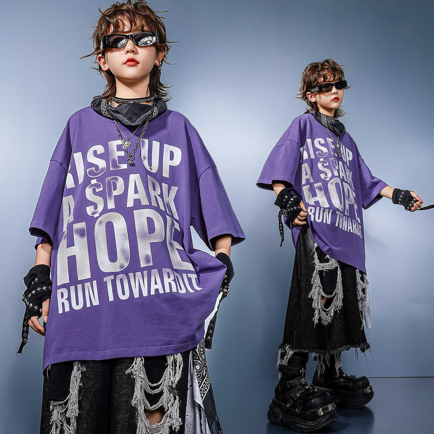 Kid Hip Hop Clothing Purple Le - đánh giá và giá Distressed Jean Rip