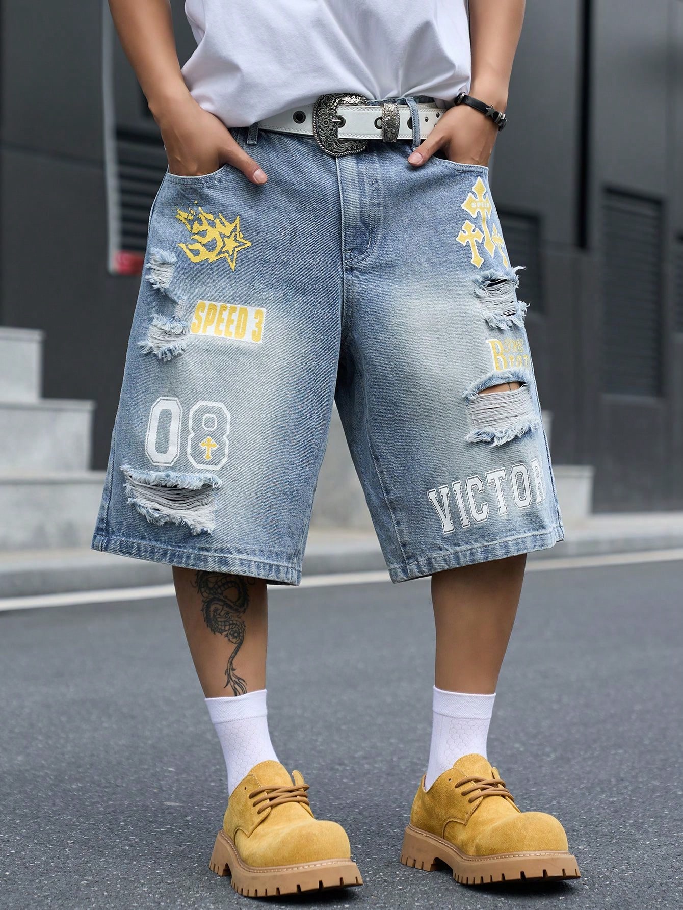 Men's Loose Fit Denim Bermuda  - đánh giá và giá Street Fashion Art